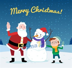 创意雪地圣诞老人和孩子矢量图